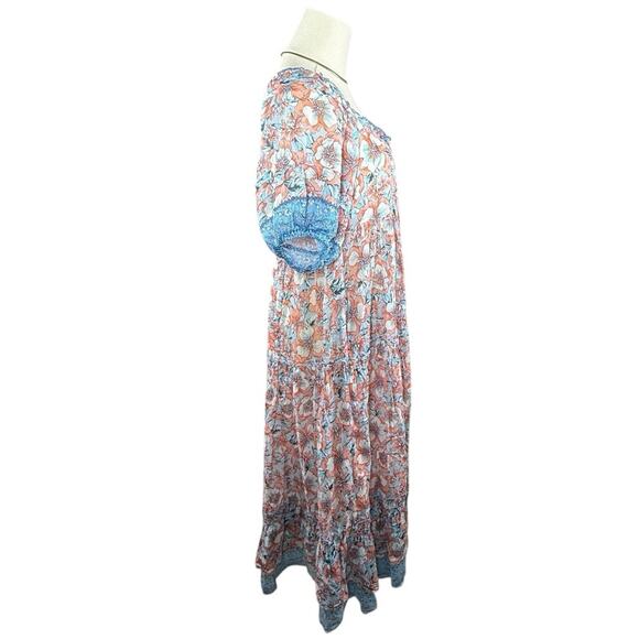 Poupette St Barth Floral Boho Midi Dress | Blue Orange Print | Size XS - Picture 6 of 14